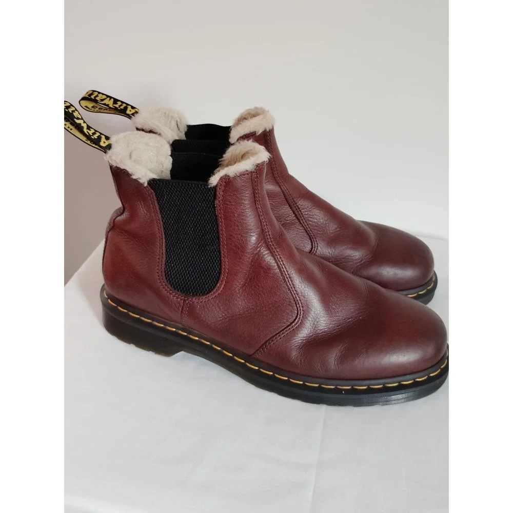 Dr. Martens 2976 FL Fur Lined Dark Brown Leather Chelsea Western Boots Men 12